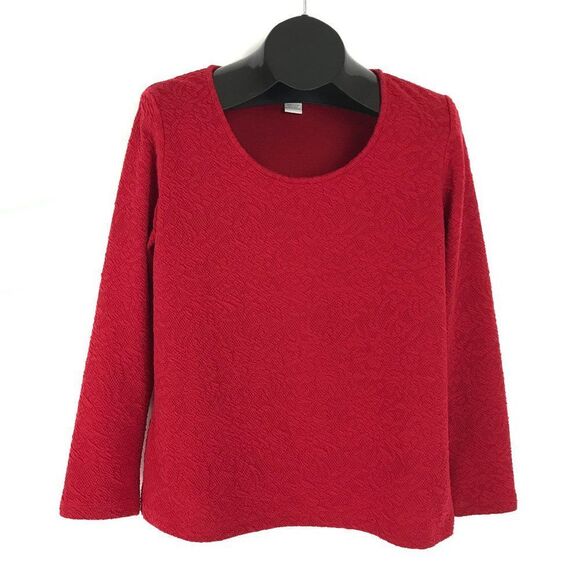 Orvis Textured Knit Top Women's Size Medium Red Scoop Neck Stretch - Picture 1 of 11